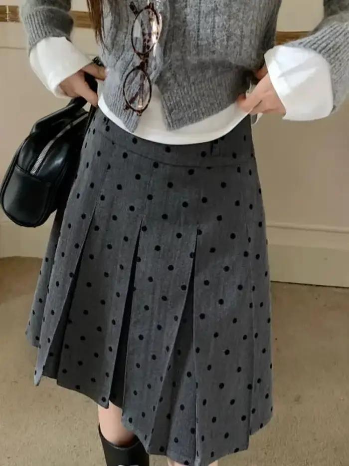 Jupe plissée à pois floquée, taille haute, nouvelle femme printemps 2026, vêtements Double face Fald