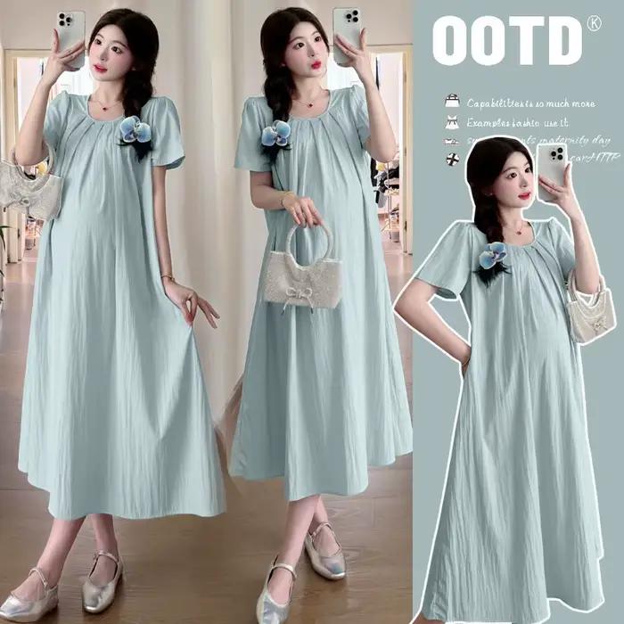 Robe de maternité d'été 2024, longue, fine, fraîche et tendance pour femmes enceintes, restez élégan