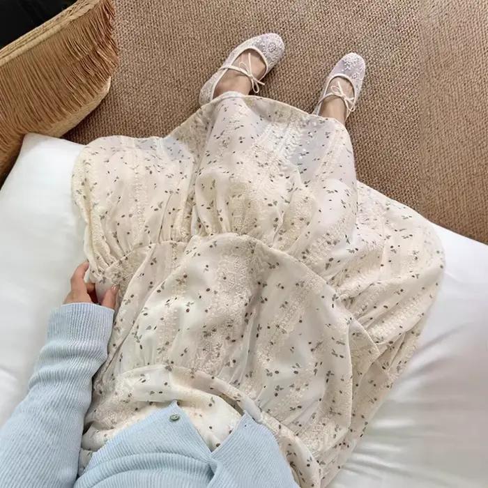 Jupe mi-longue à fleurs blanches, vêtements pour femmes printemps
