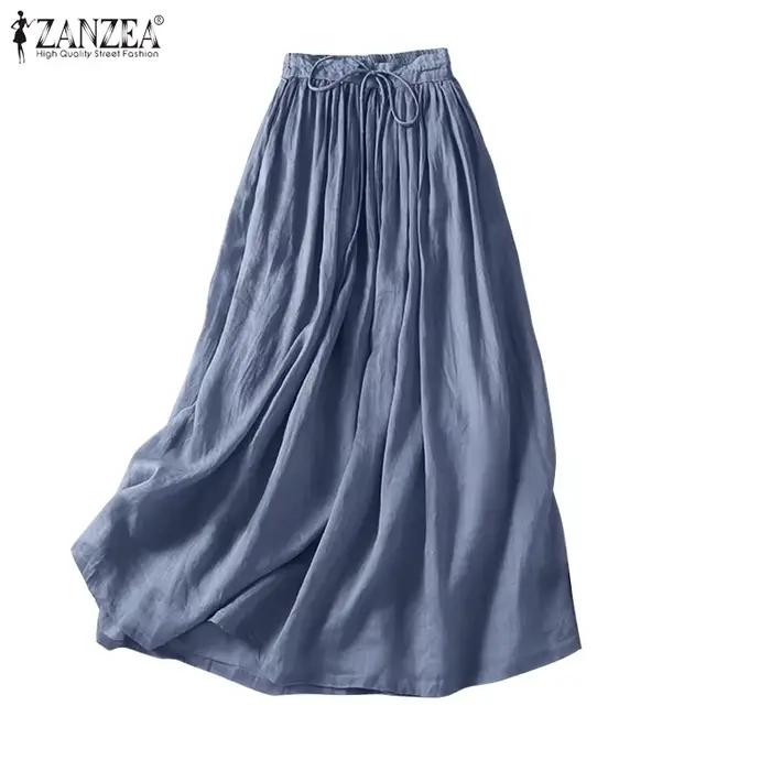 ZANZEA-Jupe plissée trapèze fluide pour femme, élégante, décontractée, taille élastique, fête, taill