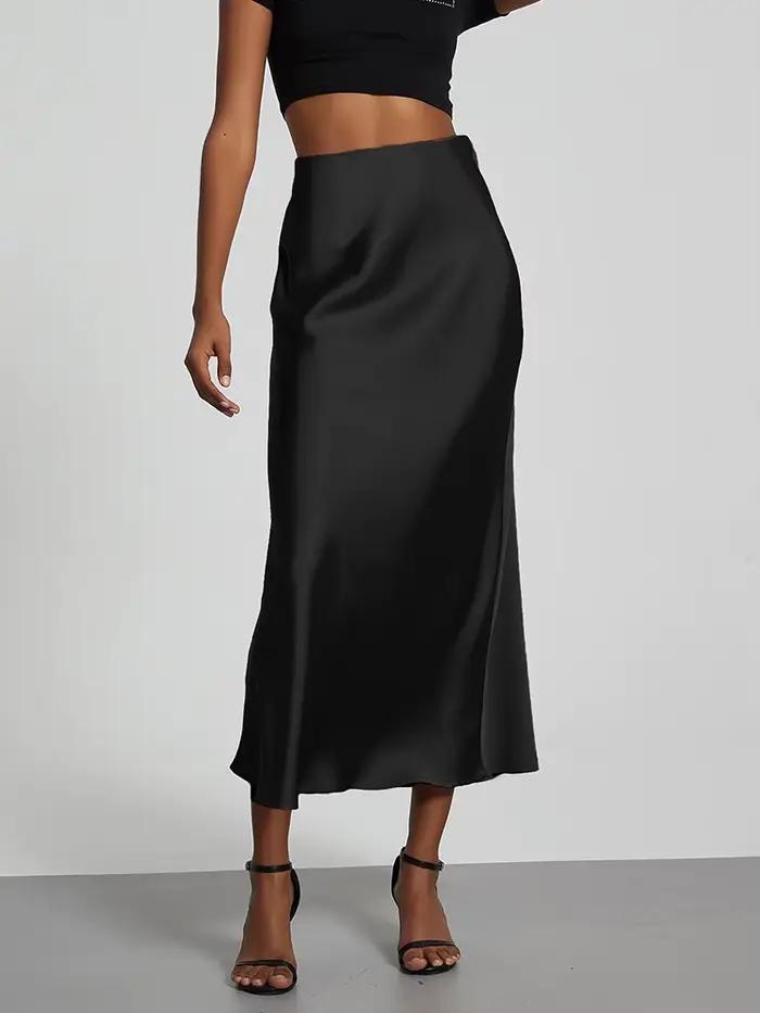Jupe longue taille haute en satin pour femmes, jupe en queue de poisson, vêtements d'été chics, jupe