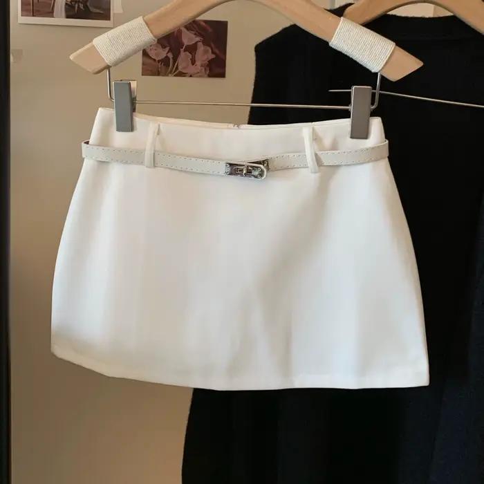 Jupe courte grise taille haute pour femme, coupe ajustée trapèze, mini-jupe moulante style coréen po