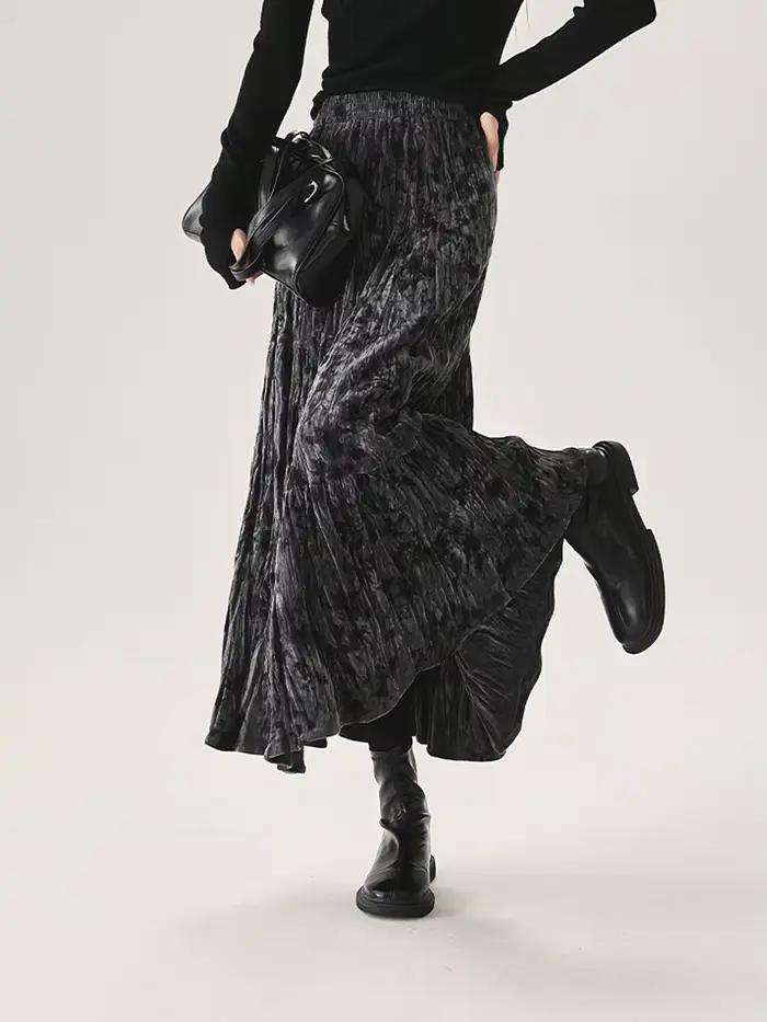 Jupe plissée texturée pour femme, nouvelle collection printemps 2026, taille haute, coupe trapèze
