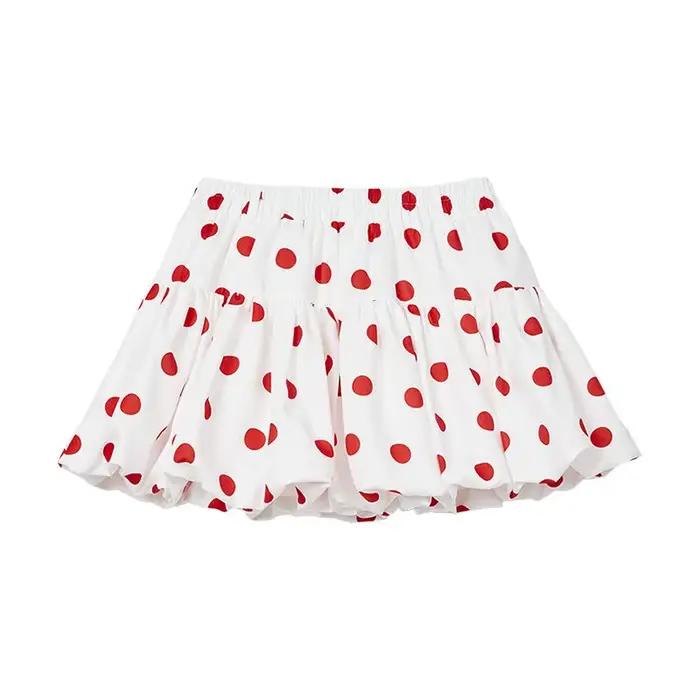 Nouvelle jupe courte d'été 2026 rouge à pois avec fleurs à pois, décontractée et tendance, polyvalen