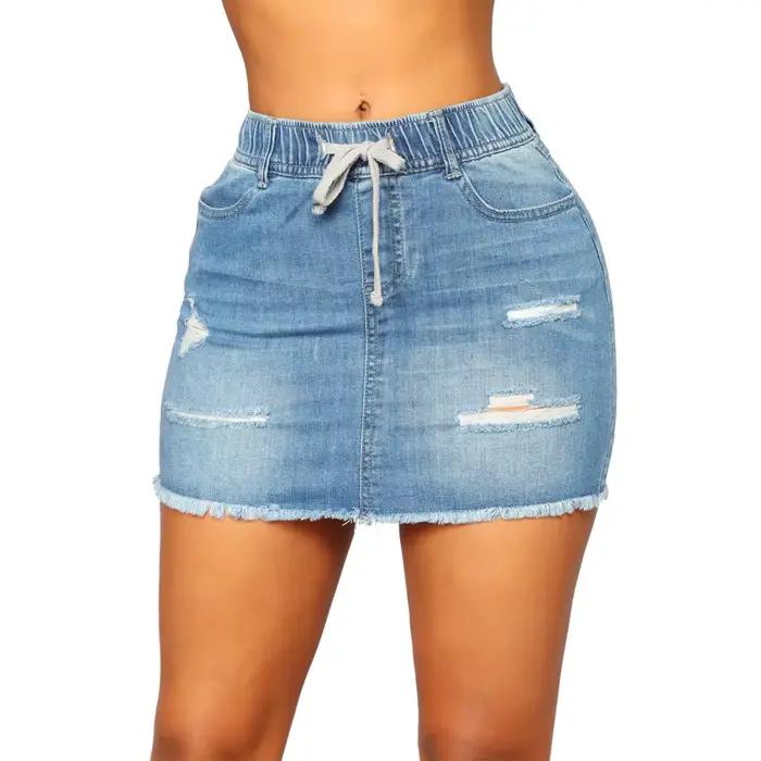 Jupe courte en Denim déchiré pour femmes, nouvelle collection été 2020, Sexy, slim, Pack hanche, Min