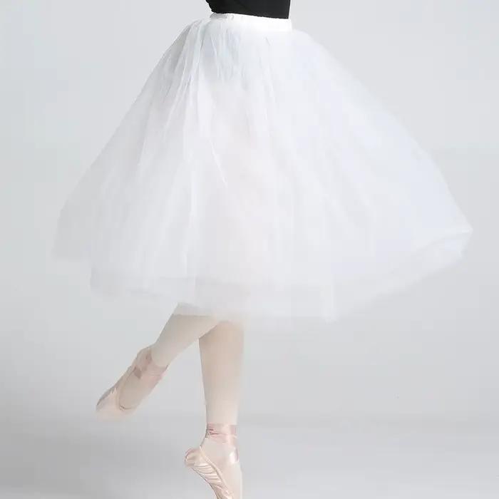 Jupe de danse de ballet en tulle blanc et noir à 4 couches pour adultes, tutu, jupons moelleux, jupe