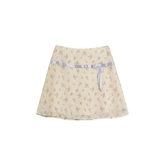 Nouvelle jupe courte A-line 2026, motif floral estival idyllique, taille haute, exquise