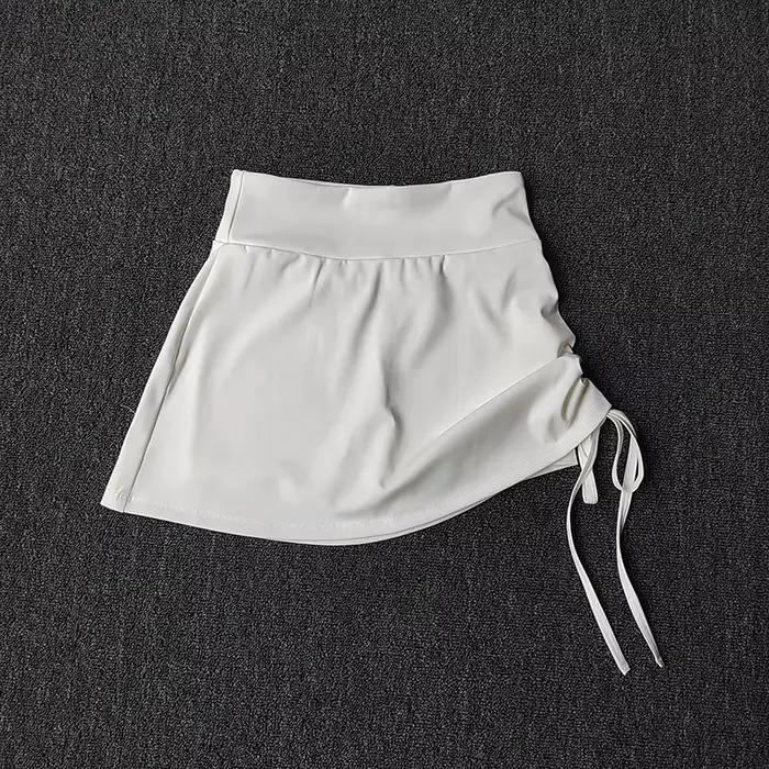 Jupe-short de course taille haute pour femme, avec cordon de serrage et short intégré invisible, séc