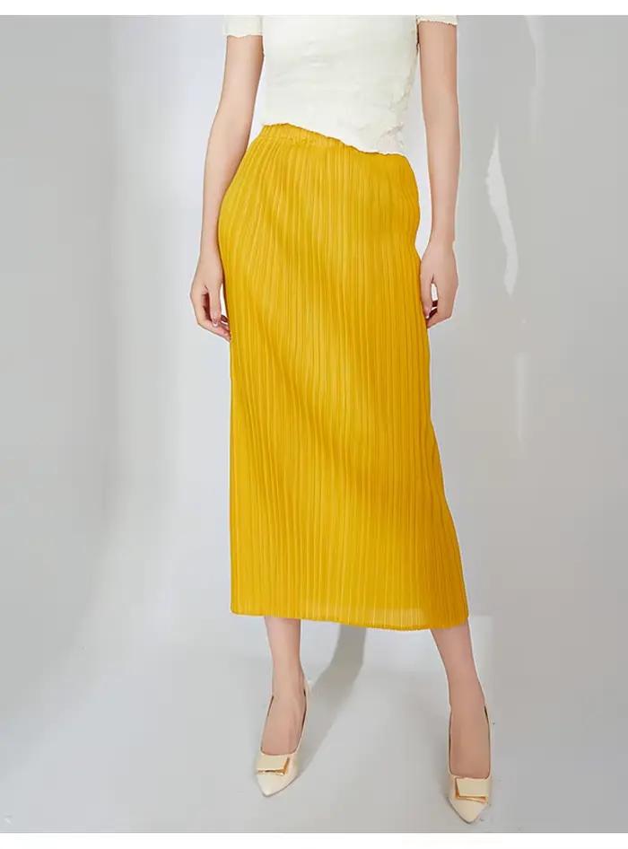 Jupe midi moulante haut de gamme et raffinée pour femme, design plissé luxueux, coupe droite, aminci