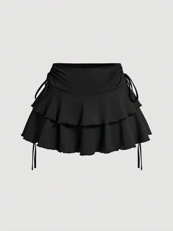 Mini-jupe à volants superposés pour femmes grandes tailles avec cordon de serrage latéral