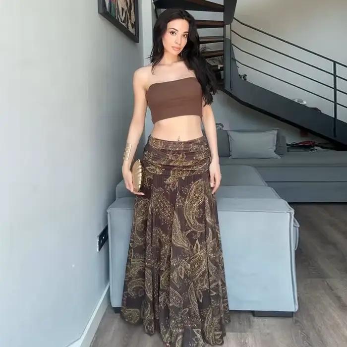 Jupe longue plissée imprimée pour femmes, Sexy, ample, ligne a, taille haute, robes de soirée, mode 