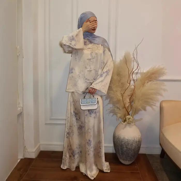 Ensemble jupe et veste musulmane pour femme, jupe longue, ensemble 2 pièces, imprimé floral, veste à