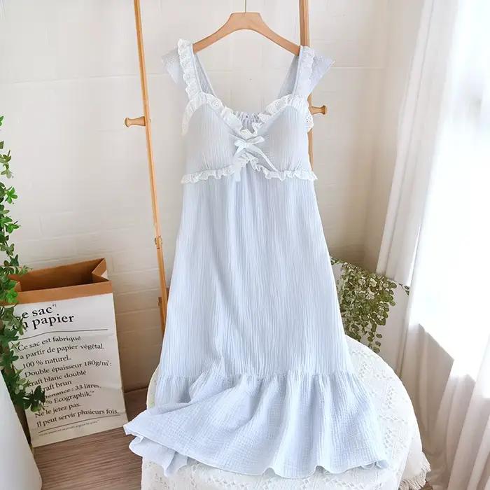 Chemise de nuit en coton pour femmes, chemise de nuit de style long, vêtements décontractés, robe de