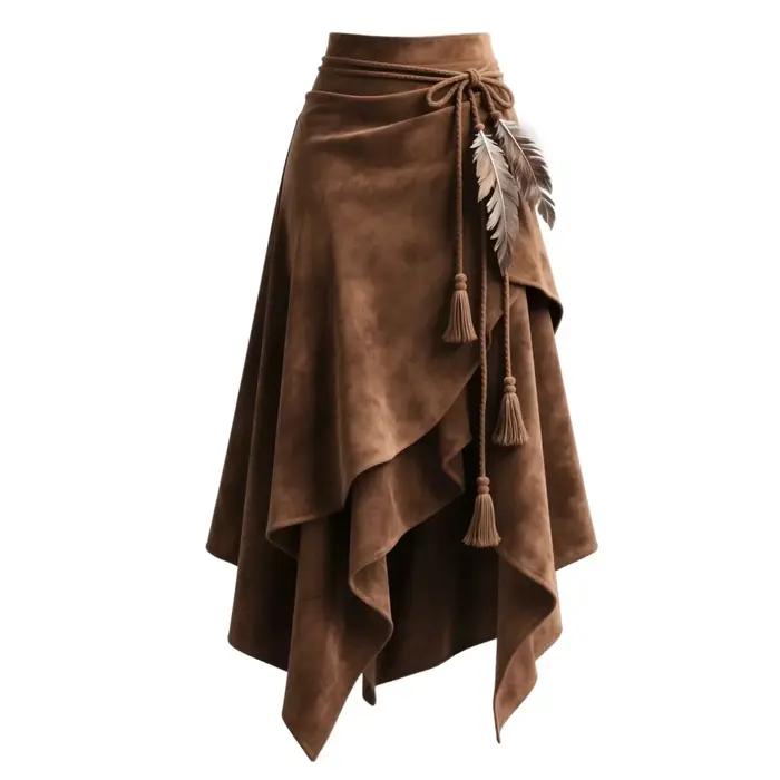 2025 jupe en daim femmes automne irrégulière à lacets mince un mot jupe parapluie moyenne et longue