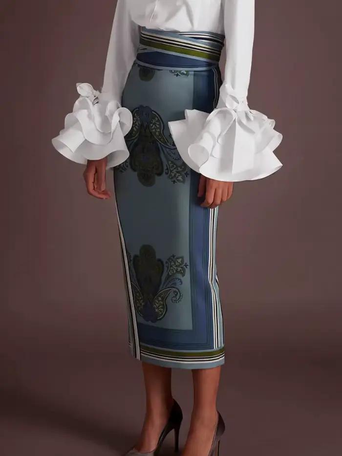 Jupe mi-longue UOOZEE pour femme, taille haute élastique, imprimé vintage, nouvelle collection 2026,