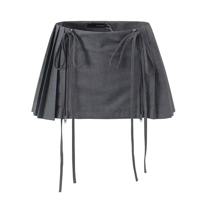 EllYANEllTIAN-Mini Jupe Trapèze Plissée pour Femme, Tenue d'Été à Lacets, Style Épice Fille
