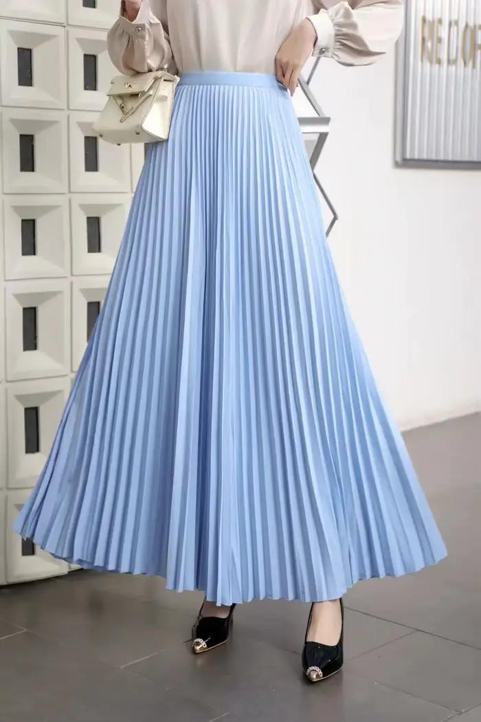Jupe plissée élégante pour femmes, taille haute, longue, haute qualité, jupe Midi noire, 2024