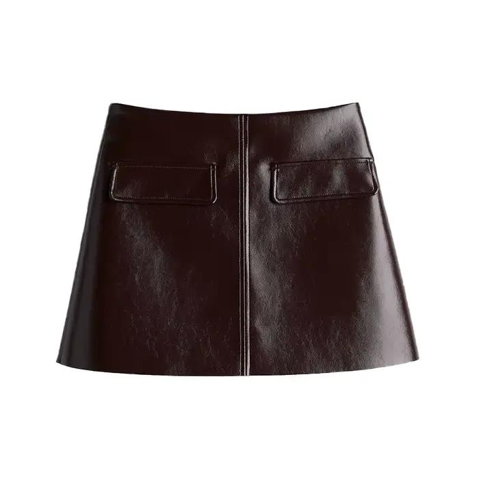 Ensemble de Mini jupe en cuir pour femmes, veste de vélo à manches longues, paquet de hanche, jupe c