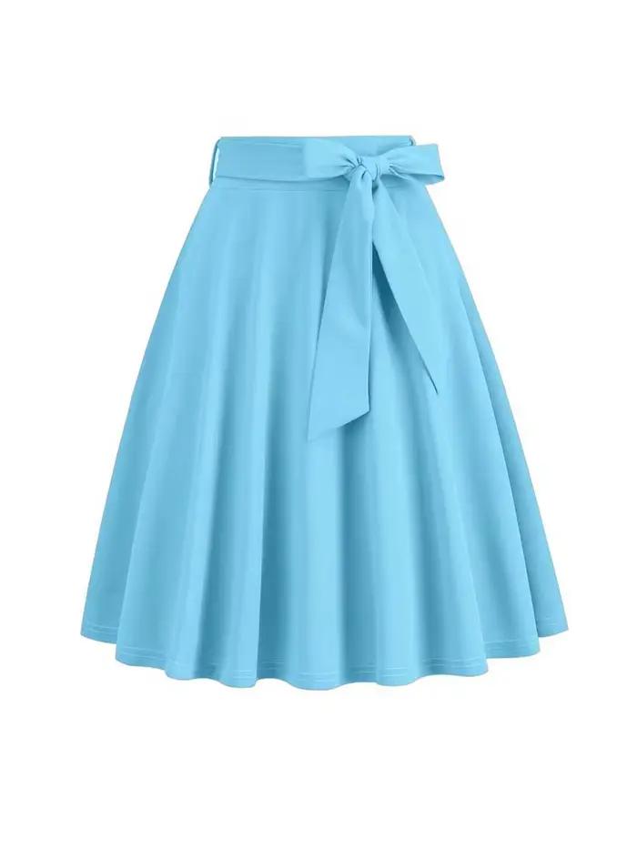 Femmes rétro Vintage Midi jupe longue solide élégant Faldas taille haute une ligne 50s balançoire ju