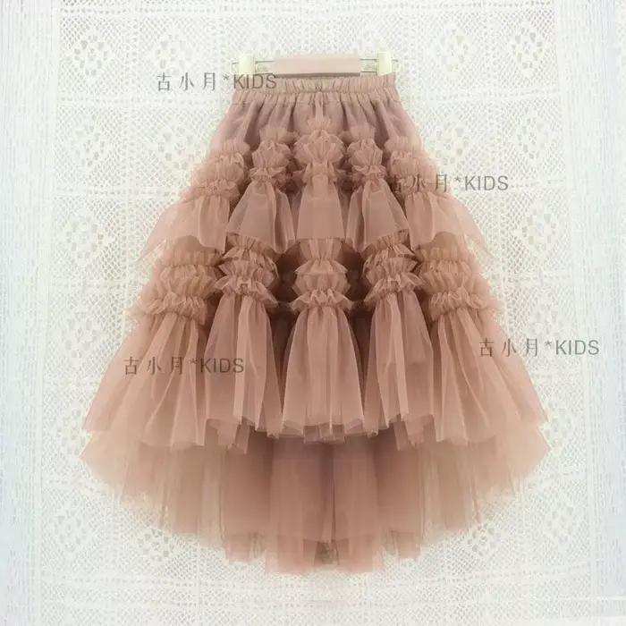 Jupes longues de princesse à la mode pour filles, enfants, jupes à volants en dentelle douce, printe