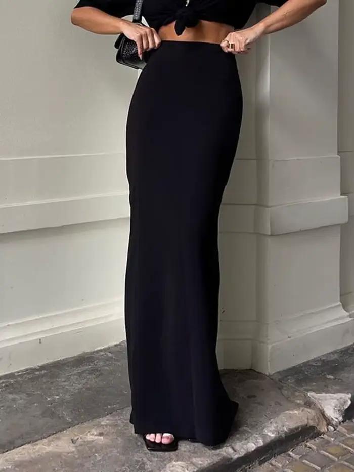 Jupes longues noires taille haute pour femmes, sans couture, robe élégante pour dames, jupes maxi dé