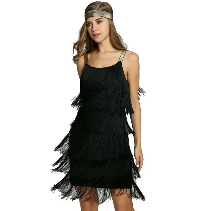 Robe courte à franges pour femme, style Charleston, sexy, sans manches, avec pompons, idéale pour co