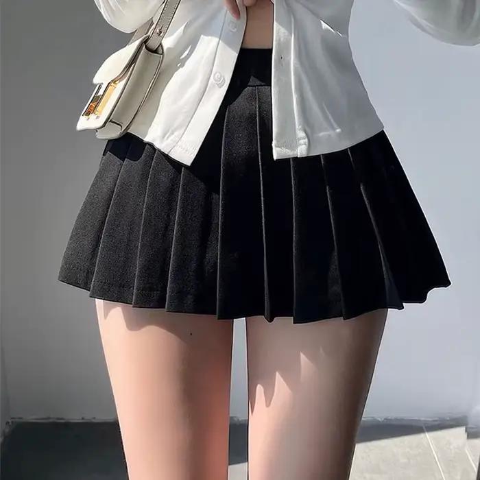 Jupe plissée avec short pour femmes, Sexy, taille haute, irrégulière, blanc, noir, ligne a, Gyaru, T