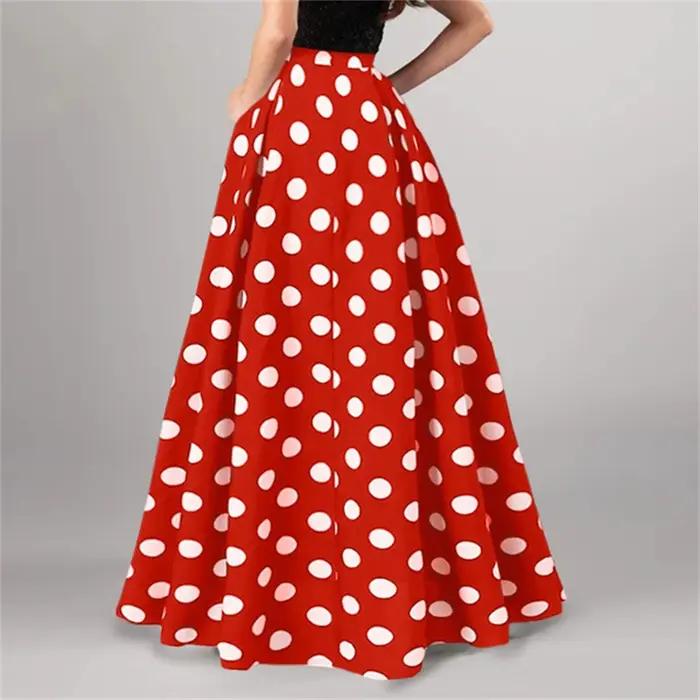 Jupe maxi bohème pour femmes, taille haute, vintage, imprimé à pois, élégante, trapèze, longue, surd