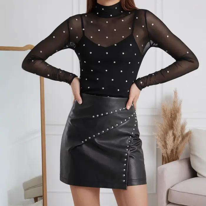 2025PU – jupe en cuir pour femmes, nouvelle mode d'automne, clous de saule, taille haute, mot A, jup