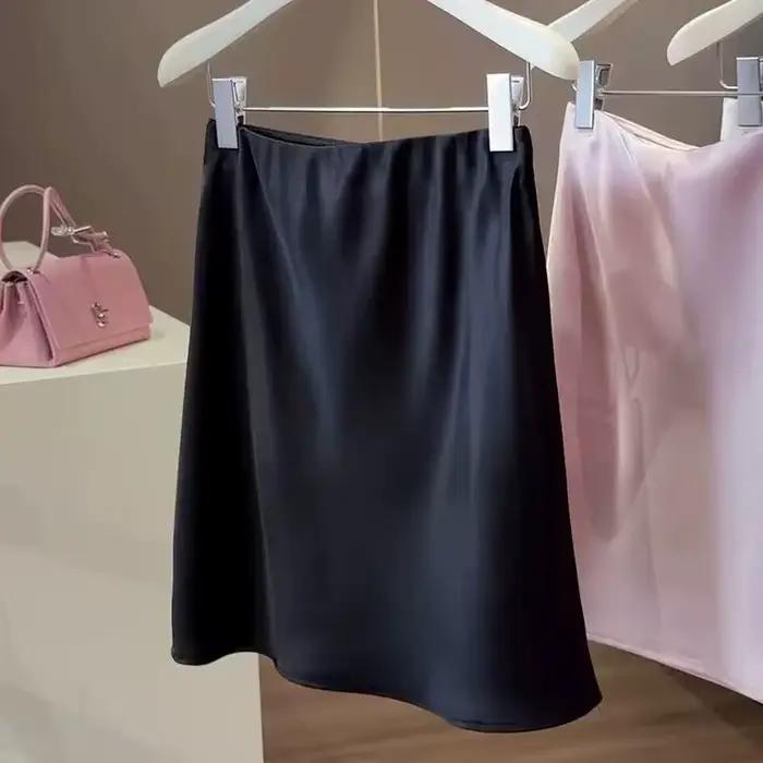 Nouvelle jupe mini élégante en satin pour femme, taille haute unie, style coréen classique, jupe cra