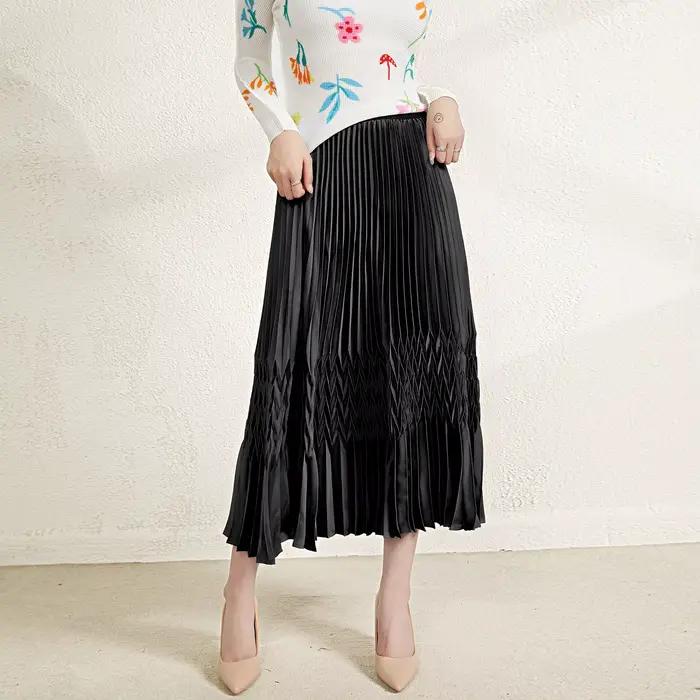 Jupe plissée mi-longue élégante en forme de V pour femmes, taille haute et grande balançoire, vente 