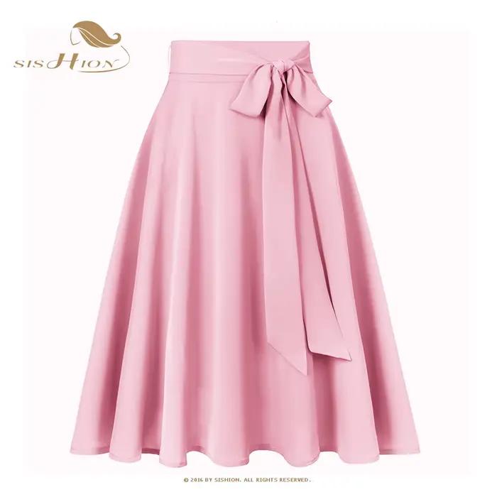 SISHION-Jupe longue décontractée en mousseline de soie pour femme, couleur unie, poches, taille haut