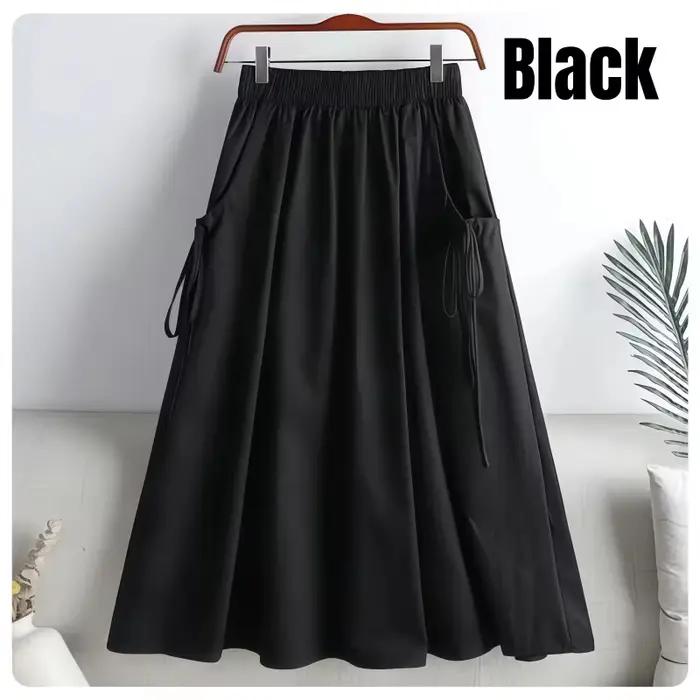 Jupe mi-longue pour femmes, couleur unie, ligne a, taille haute, cordon de serrage, vêtements de tra