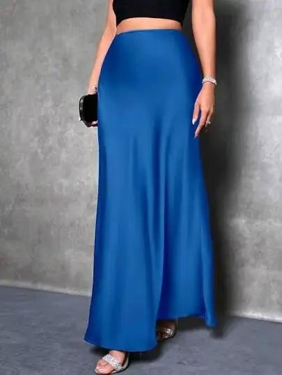 Jupe en satin pour femme, taille haute, élégante, longue, mode été, mi-longue, pour le bureau, style