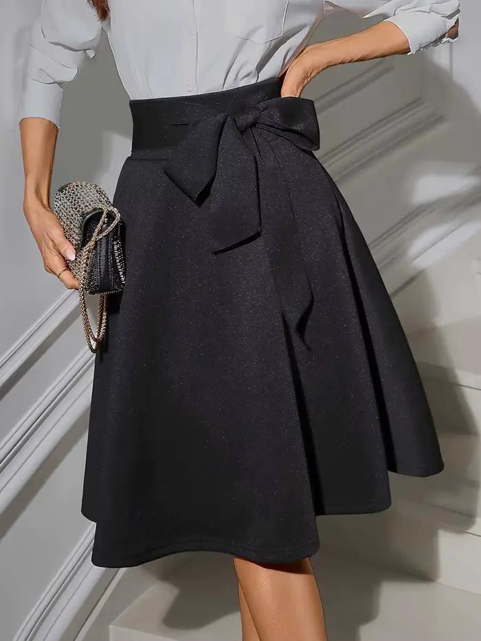 Jupe plissée décontractée Fairyshely en tricot noir pour femme, taille haute, longueur genou, avec l