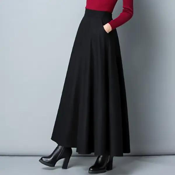 Jupe longue plissée en laine pour femme, jupes trapèze, noir, gris, rouge, taille haute, festival, m