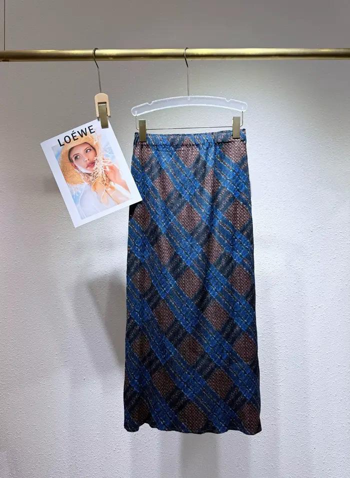 Jupe plissée Miyake bleue et marron à imprimé écossais, taille haute élastique, ample, respirante, l