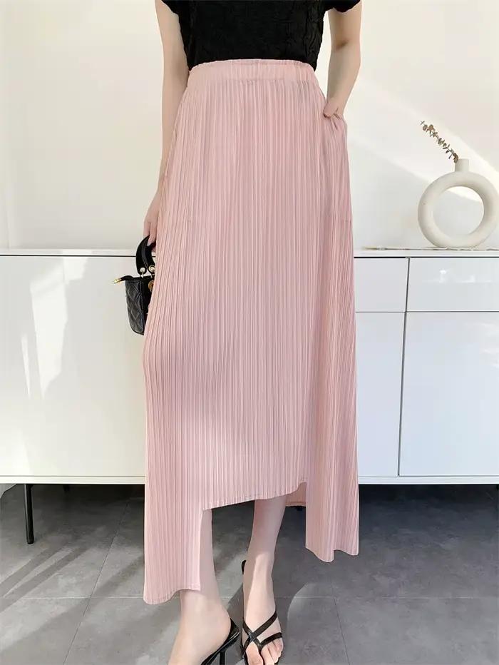 Miyake plissé conception originale demi-jupe 2025 printemps et été nouveau irrégulier un mot taille 