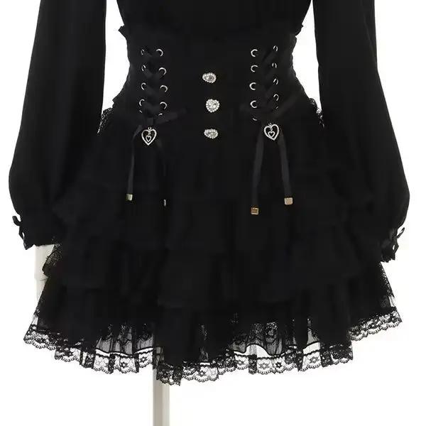 Jupe superposée en dentelle Lolita japonaise pour femmes, taille haute, Style demoiselle d'honneur, 
