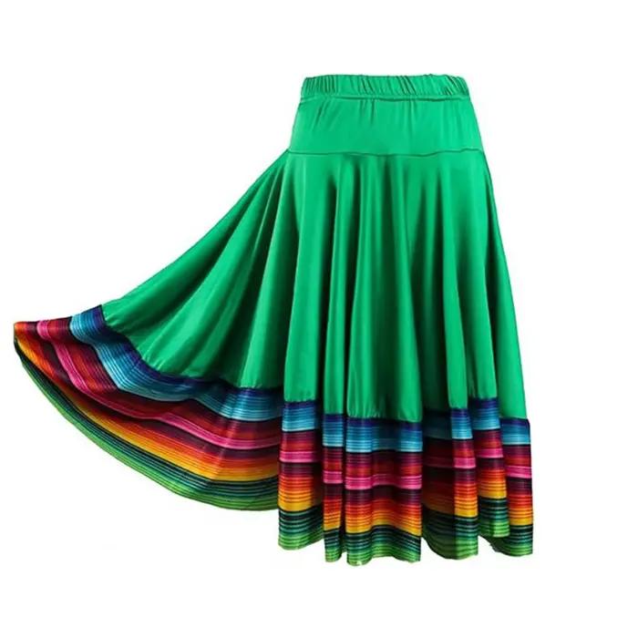 Jupe mi-longue pour femme, jupe de danse folklorique, élastique, taille haute, balançoire espagnole,