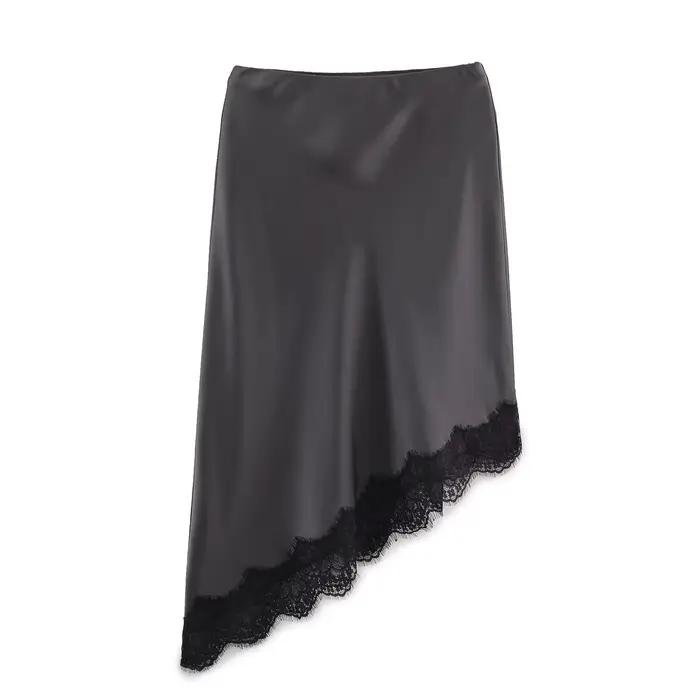 BSAY dentelle asymétrie Satin Texture jupe femmes mode automne hiver nouveau solide Chic femme taill