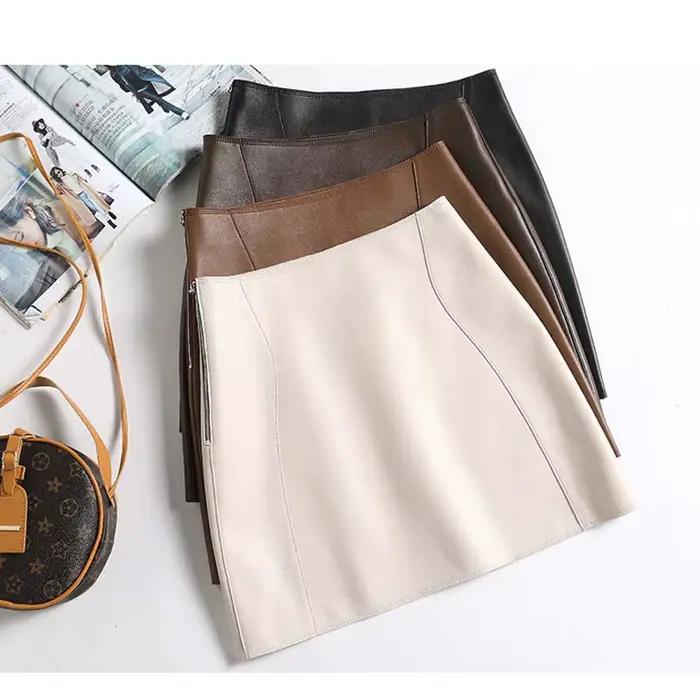Mini jupe Sexy en cuir véritable pour femmes, mode sud-coréenne, taille haute, ligne a, printemps 20