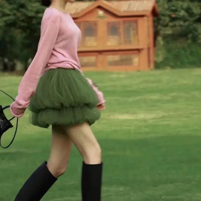 Mini-jupe Tutu Lush pour femme, à deux couches superposées, jupe d'anniversaire, vert armée, jupe de