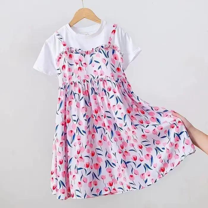 Robe d'été pour filles de 10 à 14 ans, robe à manches courtes pour enfants, robes à volants pour enf