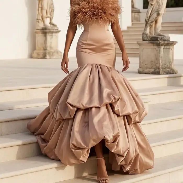 Jupe longue sirène élégante pour femme, taille haute, à volants, avec ourlet bulle, idéale pour les 