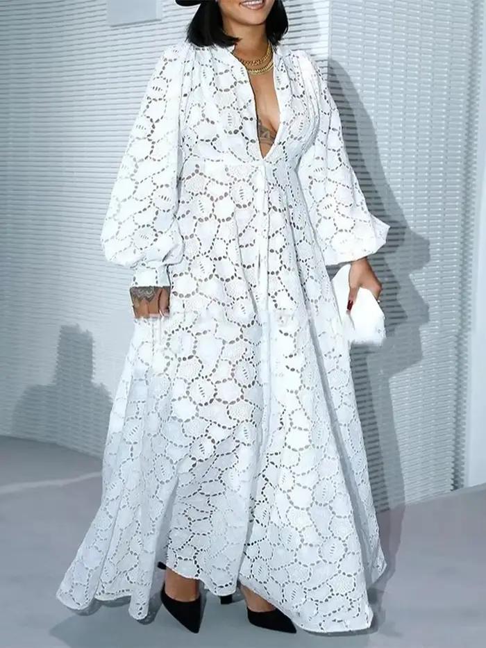 Robe Longue Blanche Élégante pour Femme, Tenue de Vacances, Mode Décontractée, Amissié, Manches sulf