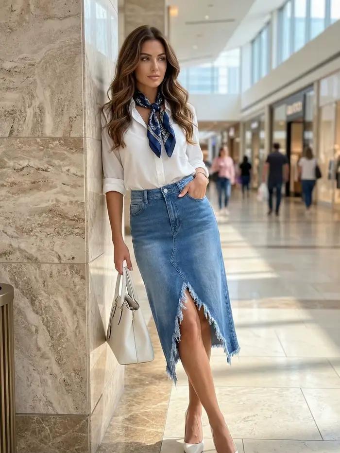 Jupe en jean extensible pour femme 2026 avec bordure en fourrure – Jupes tendance et souples pour fe