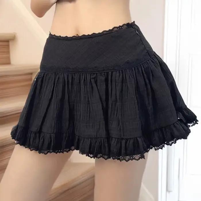 Mini-jupe blanche à volants taille basse avec bordure en dentelle à plusieurs niveaux, style Balletc