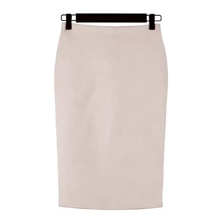 Jupe mi-longue en daim pour femme, couleur unie, fendue, taille haute, style enveloppant