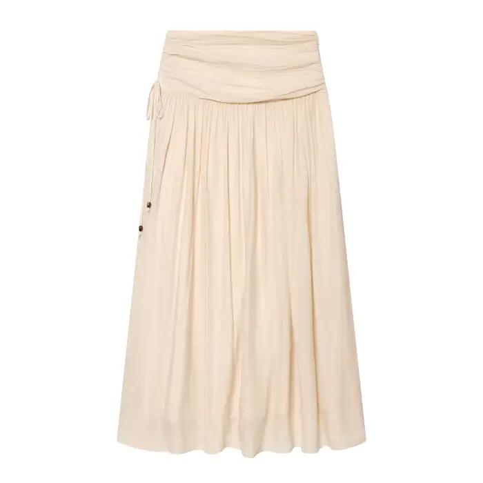 Jupe longue pour femme à taille froncée, avec cordon de serrage latéral, coupe évasée, style décontr